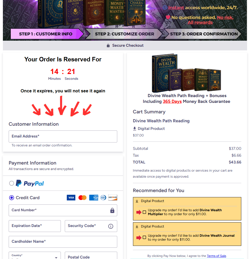 Divine Wealth Path Reading Checkout Page